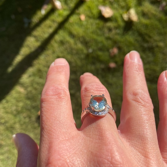 Sterling Silver Green Amethyst & White Sapphire Solitaire engagement ring size 7 - Picture 5 of 8